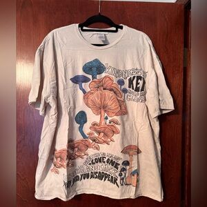 Urban Outfitters Cream T-Shirt with Blue and Brown Mushroom Graphic